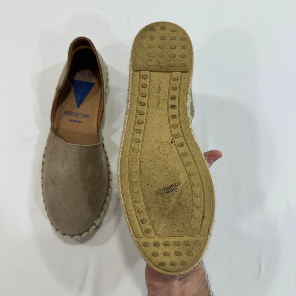 Verbenas Carmen Espadrille Womens 39‎ Brown Suede Leather Flat | Coastal Boho